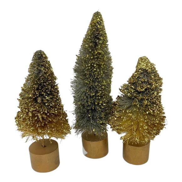 Bristle Brush Trees Gray Gold Set of 3 - Picture 1 of 2